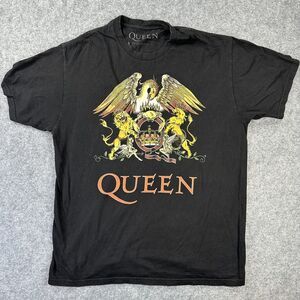 Queen Shirt Mens Large Black Crest Logo Graphic Rock Band Tee Tagless Cotton